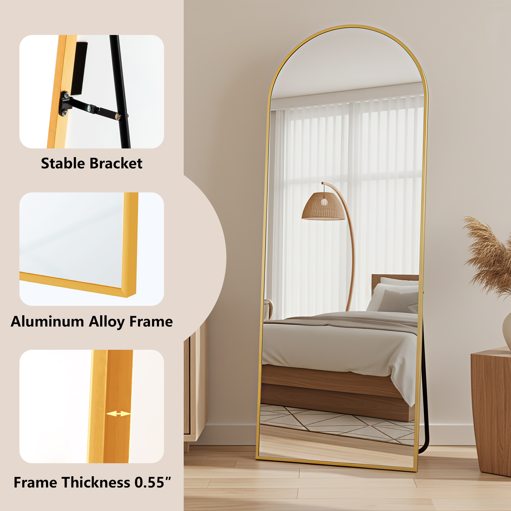 MAYEERTY Gold Arch Full Length Mirror, Wall Mount or Freestanding for Bedroom/Living Room, 57" × 20"