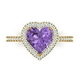 thumbnail image 2 of 2.27 ct Brilliant Heart Cut Alexandrite 14k Yellow Gold Halo Solitaire with Accents Bridal Wedding Engagement Promise Anniversary Ring for Women size 11, 2 of 7