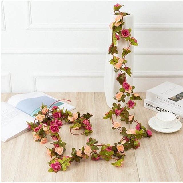 Simulación de vid de rosa, flor artificial, ratán, aire acondicionado, tubería de protección, decoración de techo de sala de estar, vid de plástico enrollada