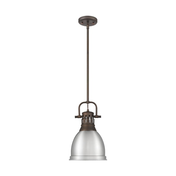 Yep by Golden Lighting Duncan 1-light 9in Rod Hung Pendant in Rubbed Bronze and Pewter shade