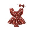 thumbnail image 3 of Qiylii Baby Girl’s Romper Dress Fly Sleeve Flower Skirt Stitching Bodysuit+Headband, 3 of 7