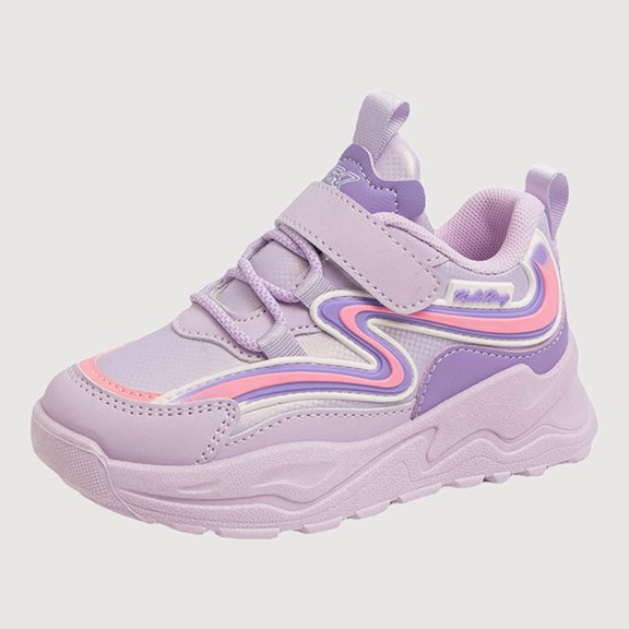 Gyujnb Girls Color Block Sport Sneakers, Hook and Loop Thick Sole Casual Running Shoes for All Seasons (Girls),2