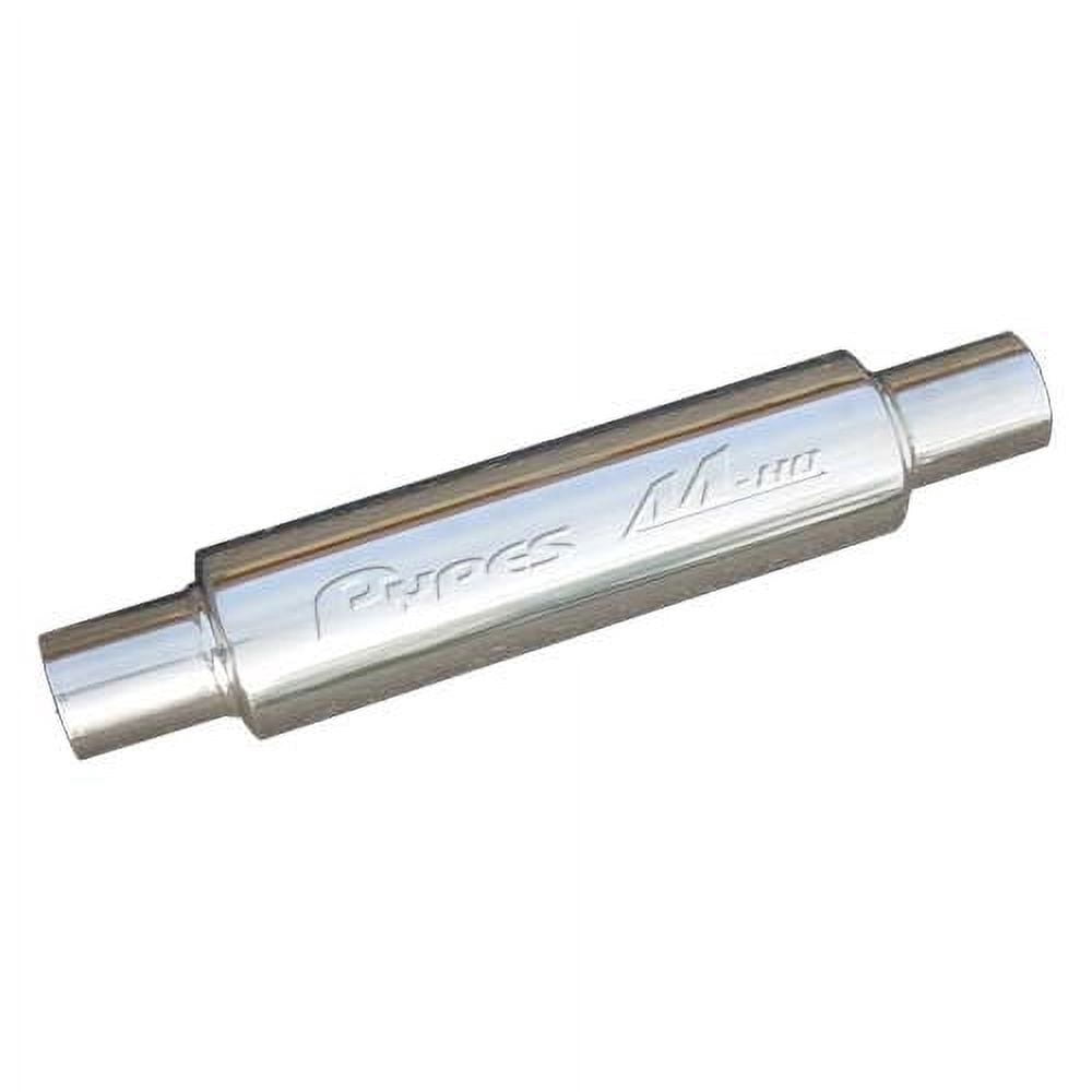 Pypes Performance Exhaust MVR200S M-80 Series Muffler; 2.5 in. Round; 14 in. L; Hardware Not Incl.; Polished 304 Stainless Steel;