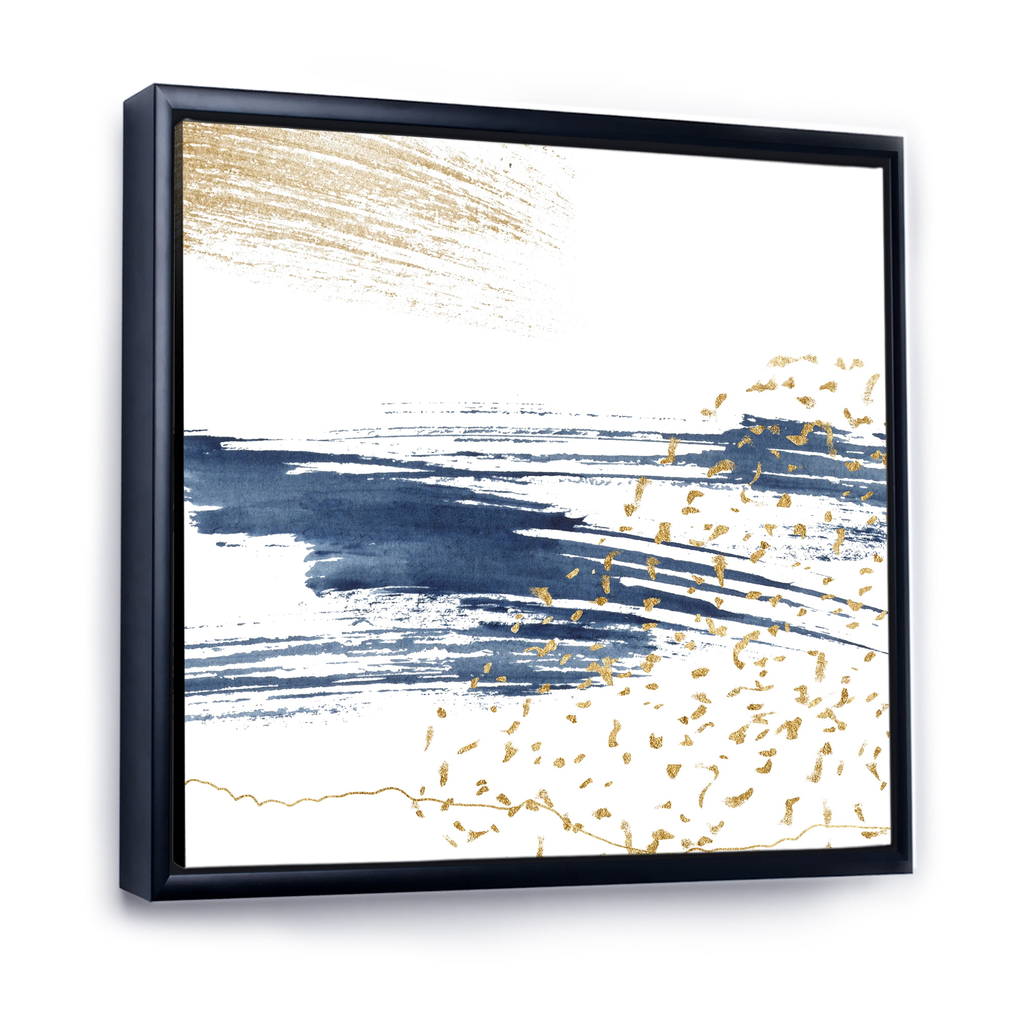 Designart 'Gold and Dark Blue and Abstract I' Modern Framed Canvas Wall Art Print