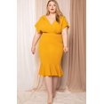 thumbnail image 3 of Pastel by Vivienne Women's Cocktail Formal Bodycon Plus Dress Mermaid Hem Pleats Mustard XXX-Large, 3 of 3