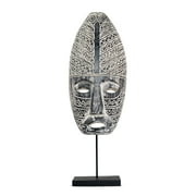 21" Wooden Hand Carved Tribal Ethnic Primitive Mask on Stand Sculpture Figurine Statue Handmade Home Decor Accent Handcrafted Art