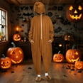 thumbnail image 2 of Moxiu Womens Halloween Pajama Jumpsuit Onesie Half Zip One-piece Romper Funny Halloween Cosplay Costume for Autumn Winter 2025 Brown,S, 2 of 9