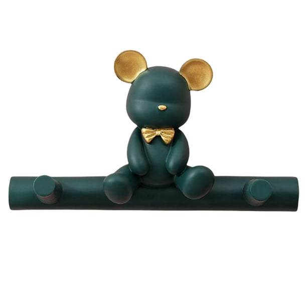 Perchero de pared con forma de oso, organizador de estatuas para puerta, baño, chaqueta y llaves verde
