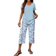 thumbnail image 3 of Women's Capri Sets 2 Piece Outfits Asymmetric Top with Wide-Leg Cropped Pants, 3 of 6