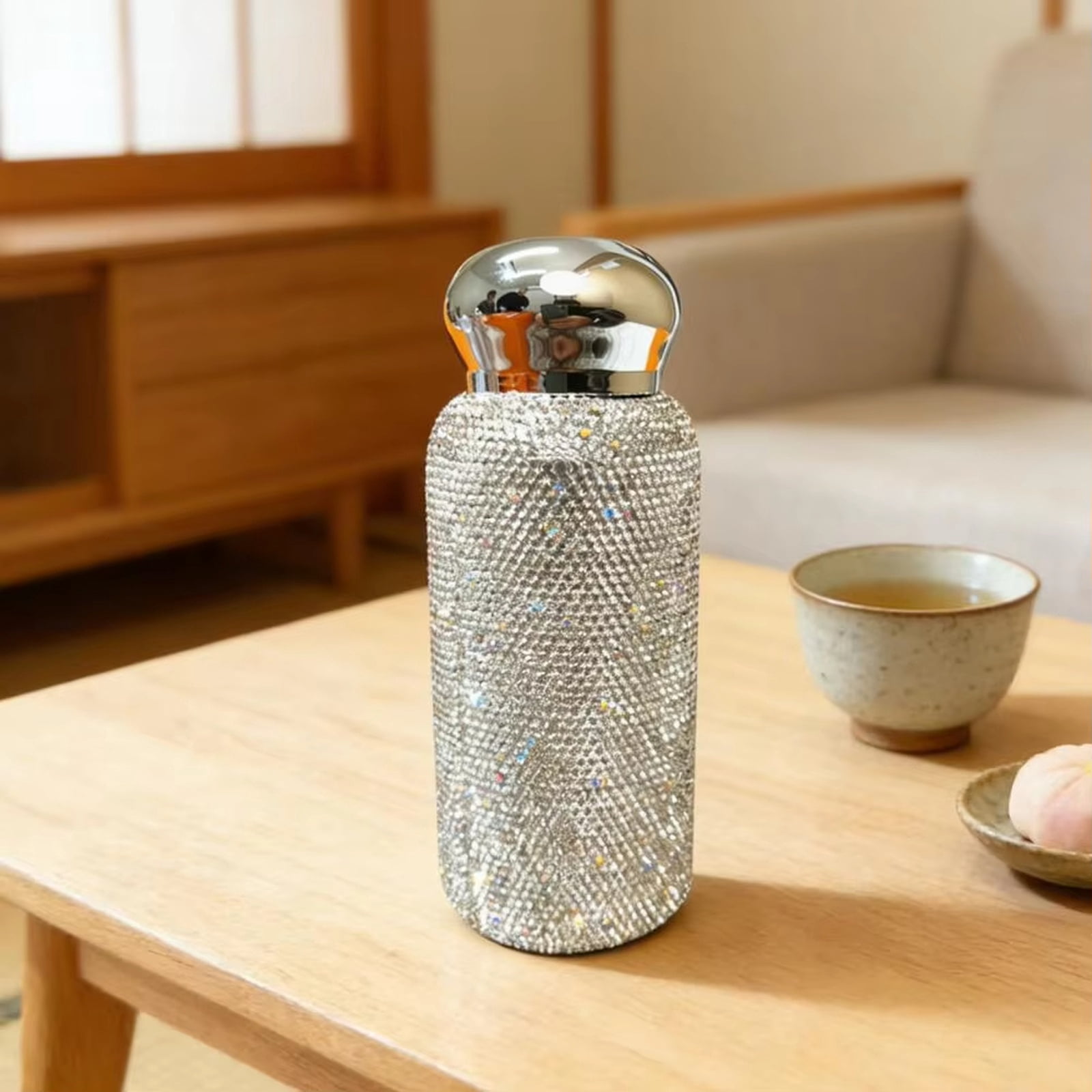 Stainless Steel Insulated Water Bottle, Full Rhinestone Covering, 6 in Height, Mini Water Bottle, Holiday Presents, Portable Carrying, Daily Use