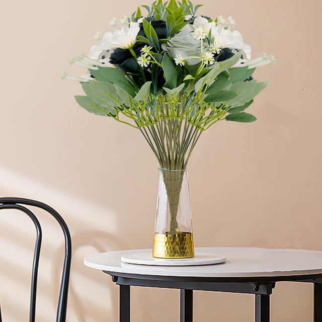 Vase Flower Arrangement, Fake Camellia Rose Home Decoration, Outdoor Wedding Props, Artificial Flowers, Centerpiece Decor, Table Centerpiece, 2-Tier Design, Glass Vase, for Bedroom