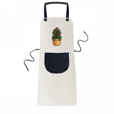 

Potted Rose Cartoon Apron Cooking Bib Beige Kitchen Pocket Women Men