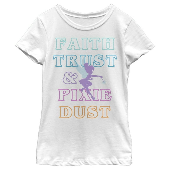 Girl's Peter Pan Tinker Bell Faith Trust & Pixie Dust  Graphic Tee White Small