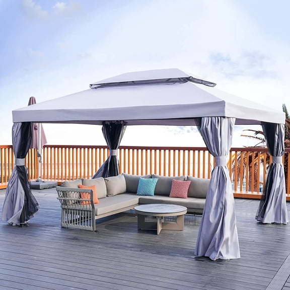 Grand Patio 13 x 10 Ft Pagoda Gazebo, with Mosquito Netting and Curtains