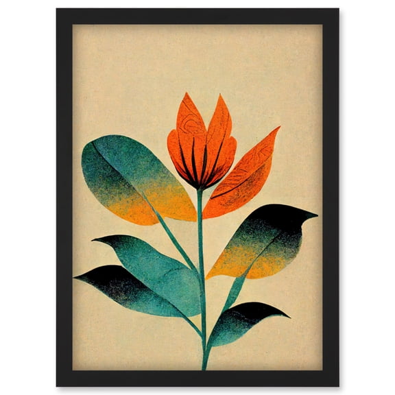 Tiger Orange Flower Illustration Abstract Tropical Floral Artwork Framed Wall Art Print A4