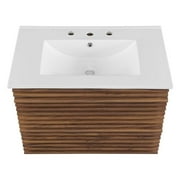 Modway Render 30 Modern Wood Wall-Mount Bathroom Vanity in Walnut/White