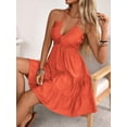thumbnail image 7 of Womens Orange Ruched Halter Neck Tiered Mini Sundress With Drawstring, 7 of 7