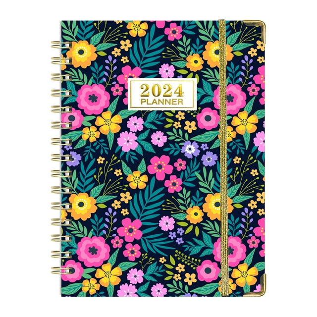 Labymos 2024 A5 Floral Design Weekly Planner with Twin-Wire Binding, 71 Sheets, 142 Pages, 100G Paper, 320G Weight, Academic Diary for Cross-Border Use