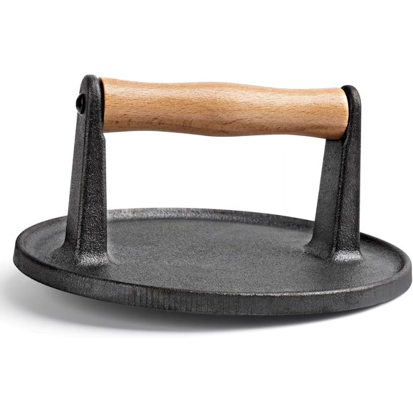 Burger Press, 7" Cast Iron Smash Burger Press for Blackstone Griddle, Ideal for Patty, Burger, Bacon, Pre-Seasoned, Indoor and Outdoor Cooking, Round