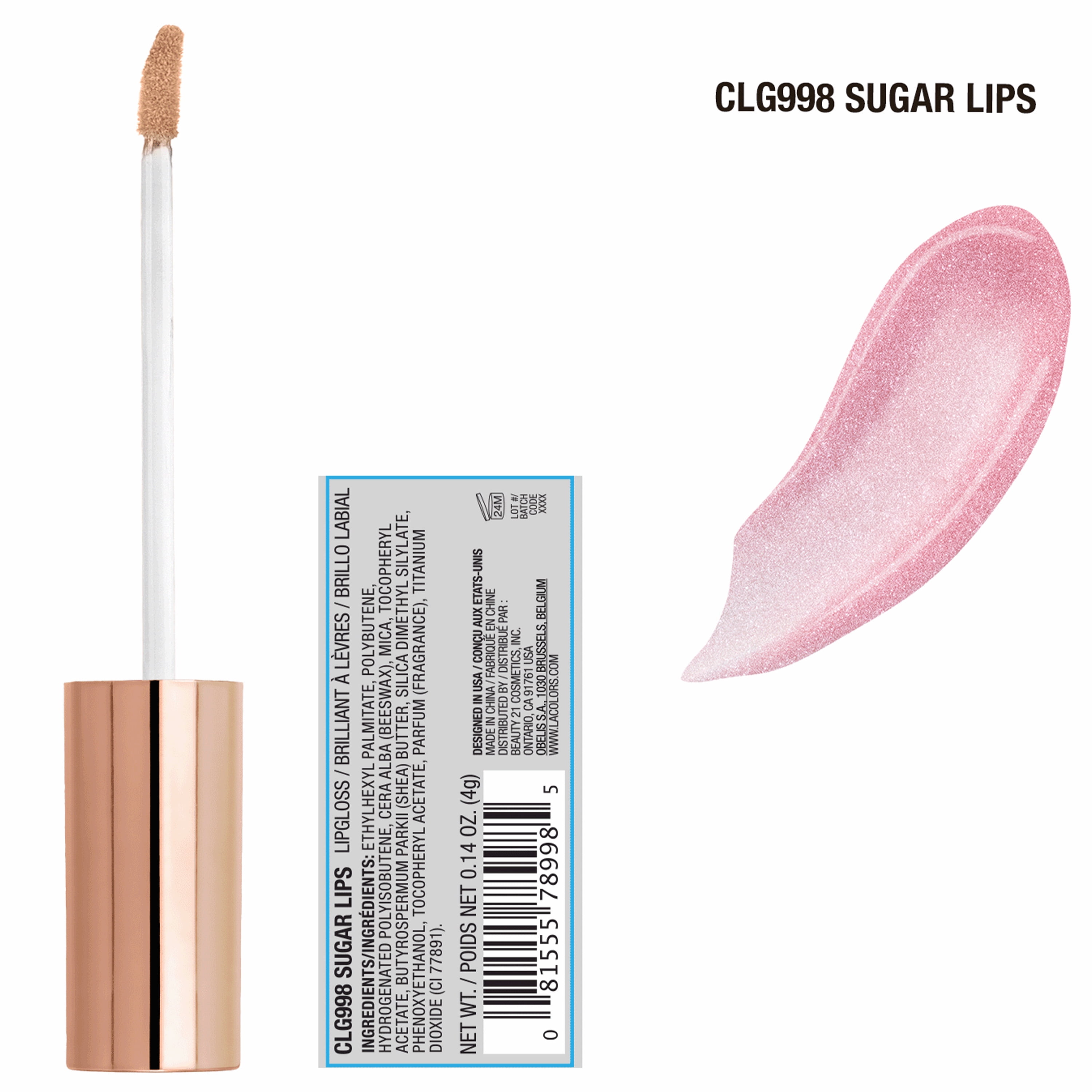 (4 pack) L.A. COLORS Moisturizing High Shine Holographic Shimmer Lip-gloss, Sugar Lips, 0.14 fl oz