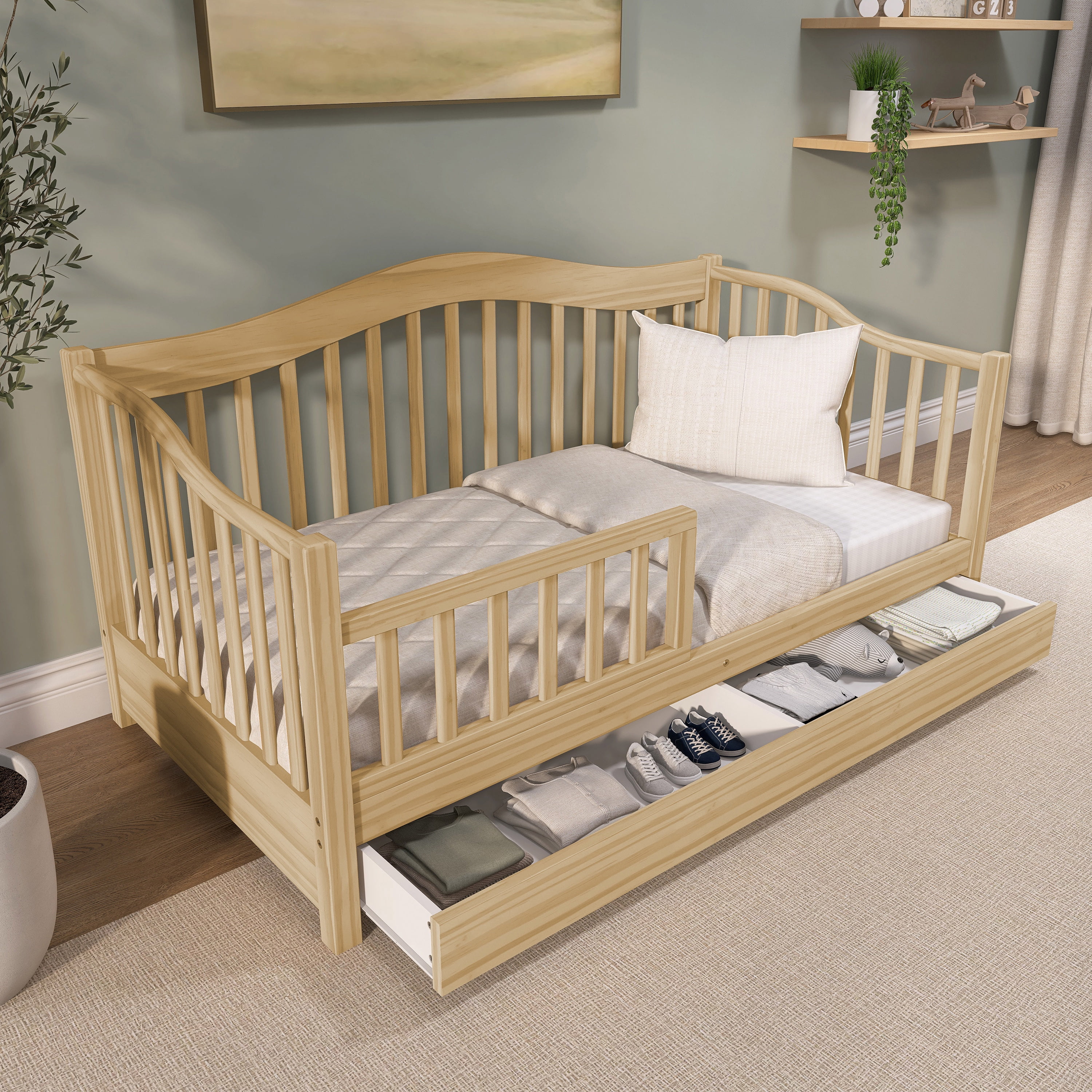 Dream On Me Toddler Daybed with Storage, Natural