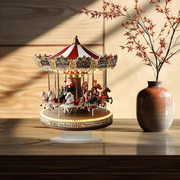 Christmas Merry-Go-Round Carousel Decor, 2D Acrylic Christmas Carousel, Collectible Carousel Horse, Festive Carousel Tabletop Decoration, Christmas Carousel Centerpiece for Living Room, Garden