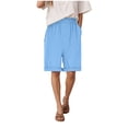 thumbnail image 4 of vigerkar Women's Bermuda Shorts Knee Length Elastic Waist Drawstring Workout Athletic Long Shorts with Pockets (Light Blue, XXL), 4 of 7