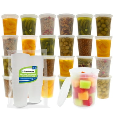 Freshware Food Storage Containers [24 Set] 32 oz Plastic Deli Containers with Lids, Slime, Soup, Meal Prep Containers | BPA Free | Stackable | Leakproof | Microwave/Dishwasher/Freezer Safe