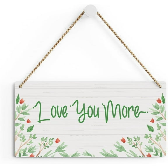 Rustic Romantic Quote Wood Decor Sign, Love You More Printed Wood Sign Wall Art, Hanging Door Sign, Decorative Wood Sign Home Decor 10x5 Inch