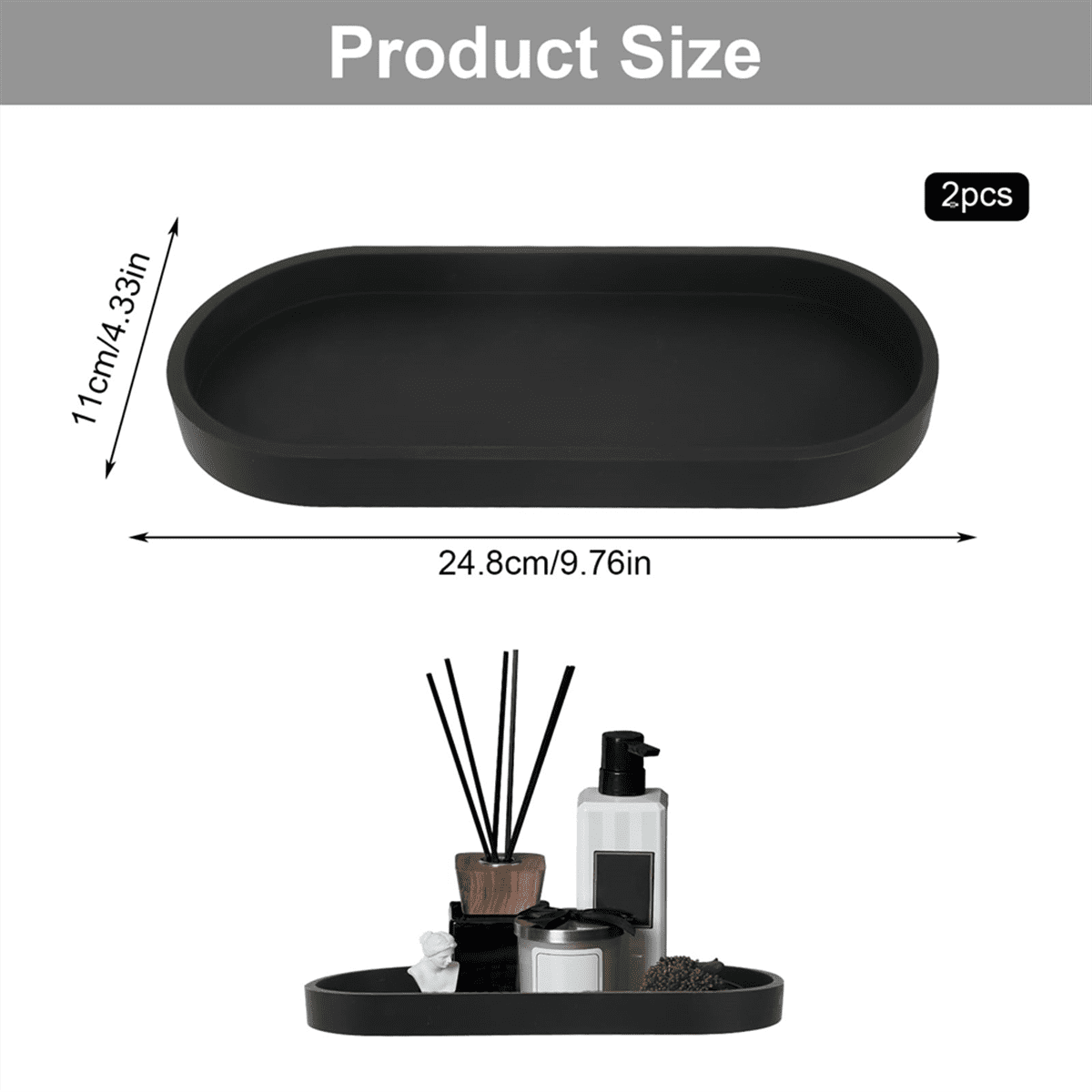 Ensemble de 2 Plateaux de Salle de Bain, Plateau Décoratif, Plateau de Rangement en Silicone Noir, Petit Plateau pour Lavabo, Baignoire (Ovale Ensemble de 2 Plateaux de Salle de Bain, Plateau Décoratif, Plateau de Rangement en Silicone Noir, Petit Plateau pour Lavabo, Baignoire (Ovale