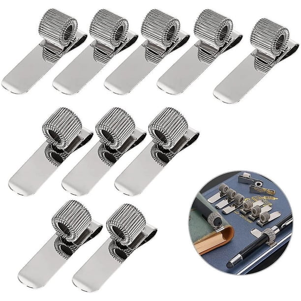 Clip porta bolígrafo de acero inoxidable para portátil y portapapeles con resorte 5 superiores y 5 lados