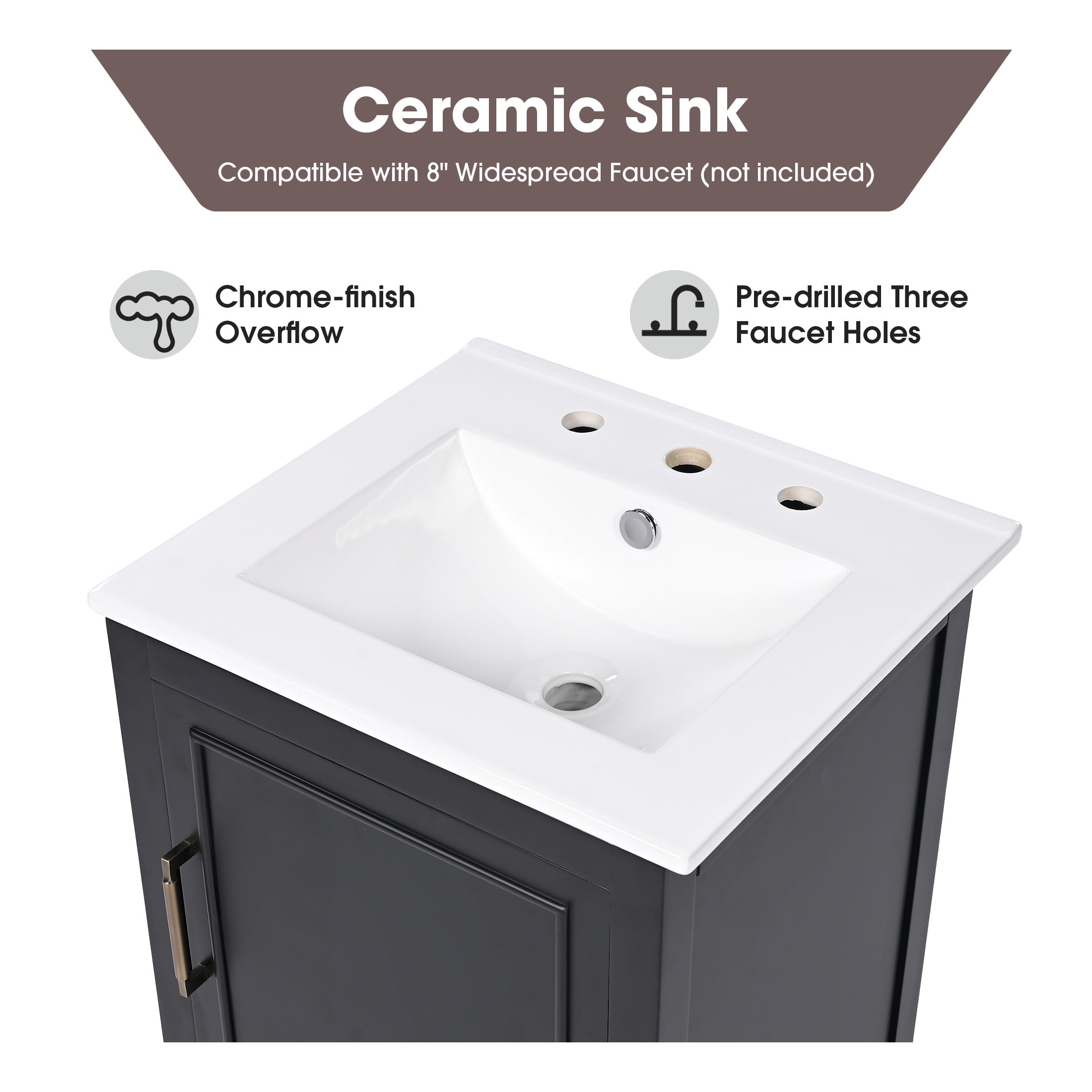 GDF Studio 20" Bathroom Vanity with Ceramic Sink, Freestanding Cabinet with Drawer and Door Shelf, Black