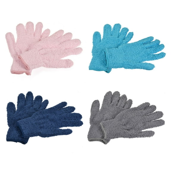 Uxcell Dusting Cleaning Gloves Microfiber Mittens, Blue Dark Blue Gray Pink 4 Pairs