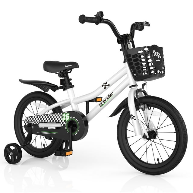 Costway 16" Kid's Bike with Removable Training Wheels & Basket for 4-7 Years Old White