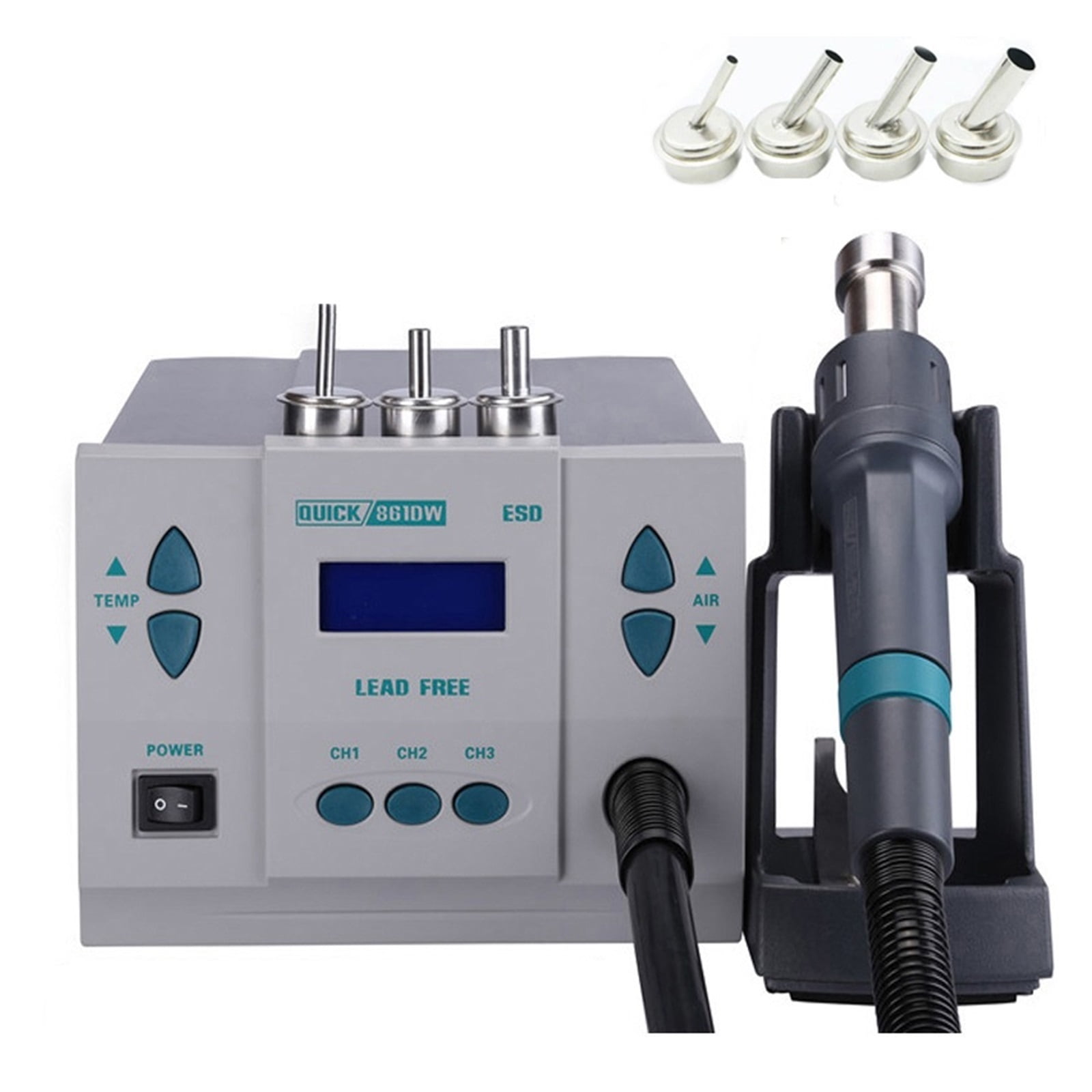 861DW Heat Gun Lead Ee Hot Air Soldering Station Microcomputer Temperature Rework Station+7nozzle ,High Temperature Resistant