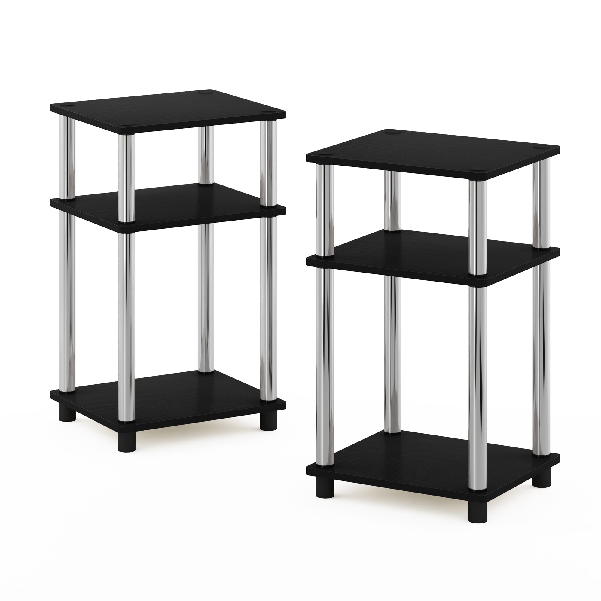 Furinno Just 3-Tier Turn-N-Tube End Table, 2-Pack, Americano/Chrome