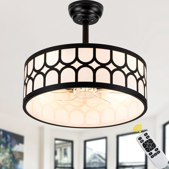 Bella Depot 20" Modern Black Ceiling Fan with Light and Remote 6-Speed Reversible DC Motor