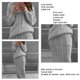 thumbnail image 3 of Cable de punto de manga larga suéter con hombros caídos conjunto de falda larga para mujer Otoño Invierno Color puro traje de 2 piezas gris XL, 3 of 4