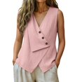 thumbnail image 4 of Summer Tops for Women Gsakboxl Women Casual V‑Neck Button‑Decorated Sleeveless Linen Tank Top Blouse Pink XL, 4 of 7