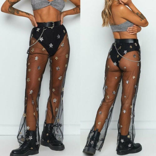 see through flared trousers