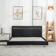 thumbnail image 4 of Full Size Platform Bed Upholstered Bed Frame Bedroom LED Light Headboard with Color Changing LED Light Slats Bed Black, 4 of 7