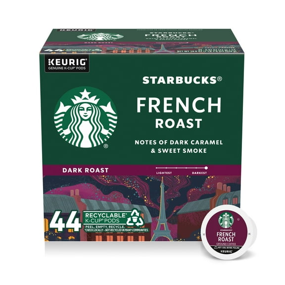 Starbucks French Roast, Hot or Iced Coffee, Medium Roast K-Cup Coffee Pods, 44 Count