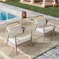 thumbnail image 5 of 2 Pieces Outdoor Patio Chairs, Wooden Patio Chairs Set with Armrests, Outdoor Chairs with Cushions for Patio, Garden, Deck, Poolside, Light Gray, 5 of 9