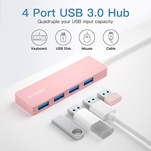 Hub USB, BYEASY Hub USB 3.0 de 4 puertos, concentrador de datos portát