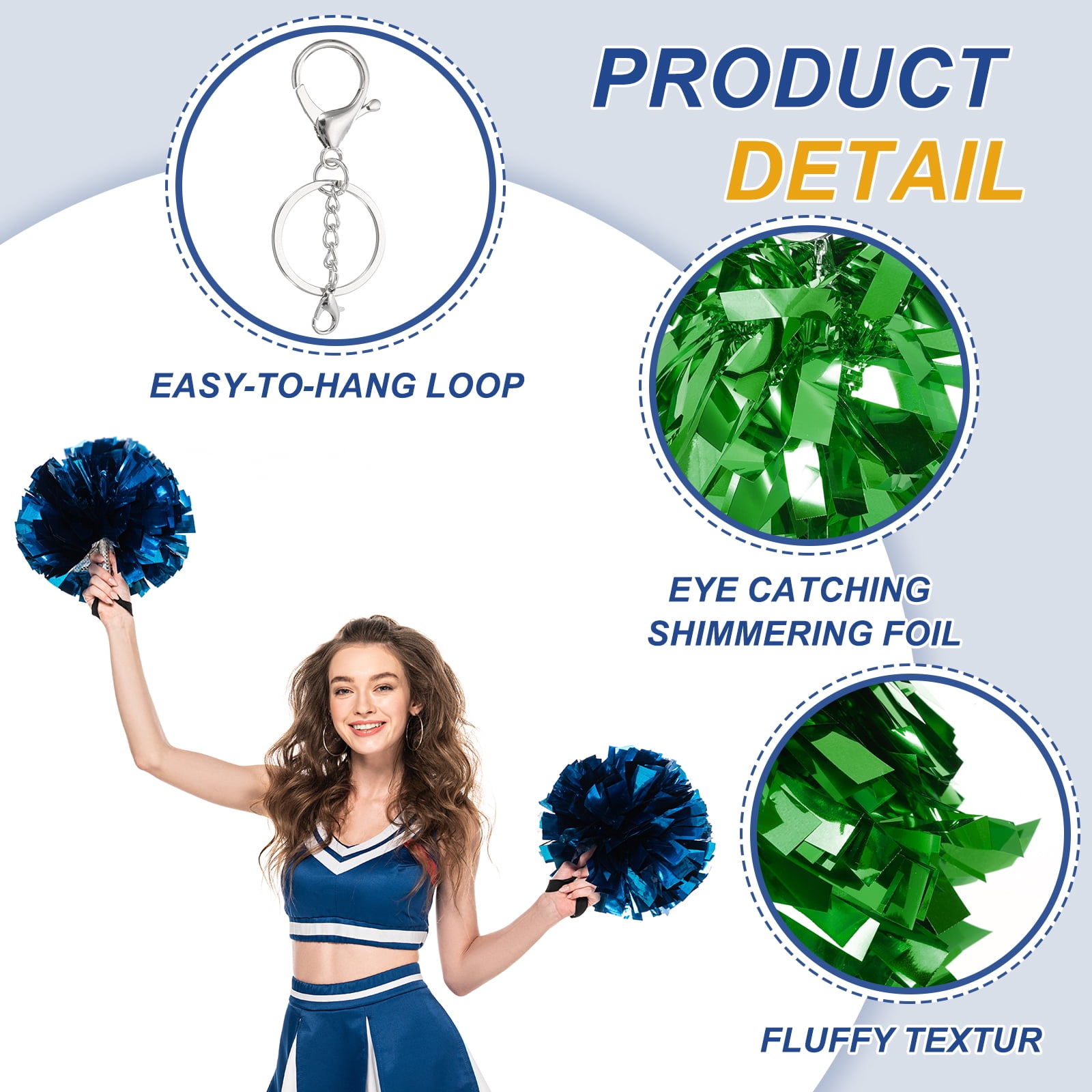Uxcell 24 Pcs Cheer Pom Pom Keychain, Cheerleading Gift Charm Plastic Keyring Bulk for Cheerleaders Team Women Sports Events Cheer Accessory Supplies, Purple/Green/Gold Tone
