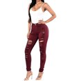 thumbnail image 2 of Pantalones vaqueros rasgados elásticos y ajustados de cintura alta para mujer, pantalones vaqueros clásicos destruidos para levantamiento de glúteos, pantalones vaqueros desgastados (2XL, Claret F), 2 of 5