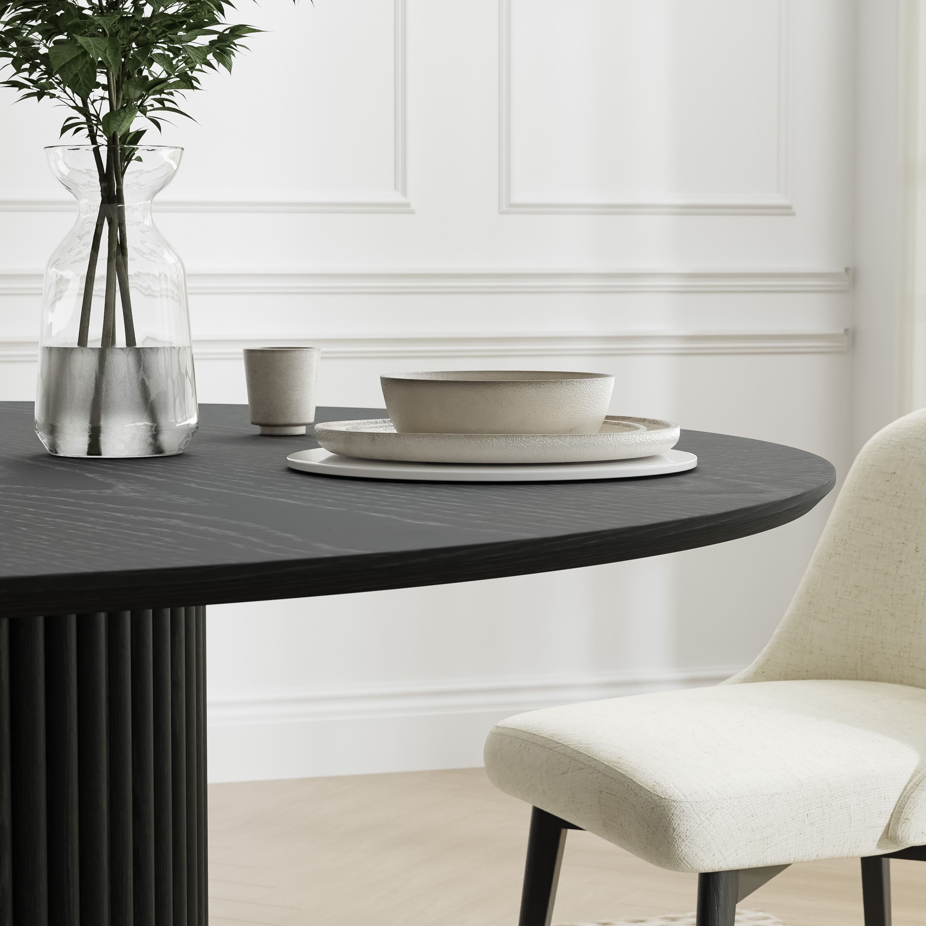 46 in. Soild Wood Black Dining Table Round Kitchen Table
