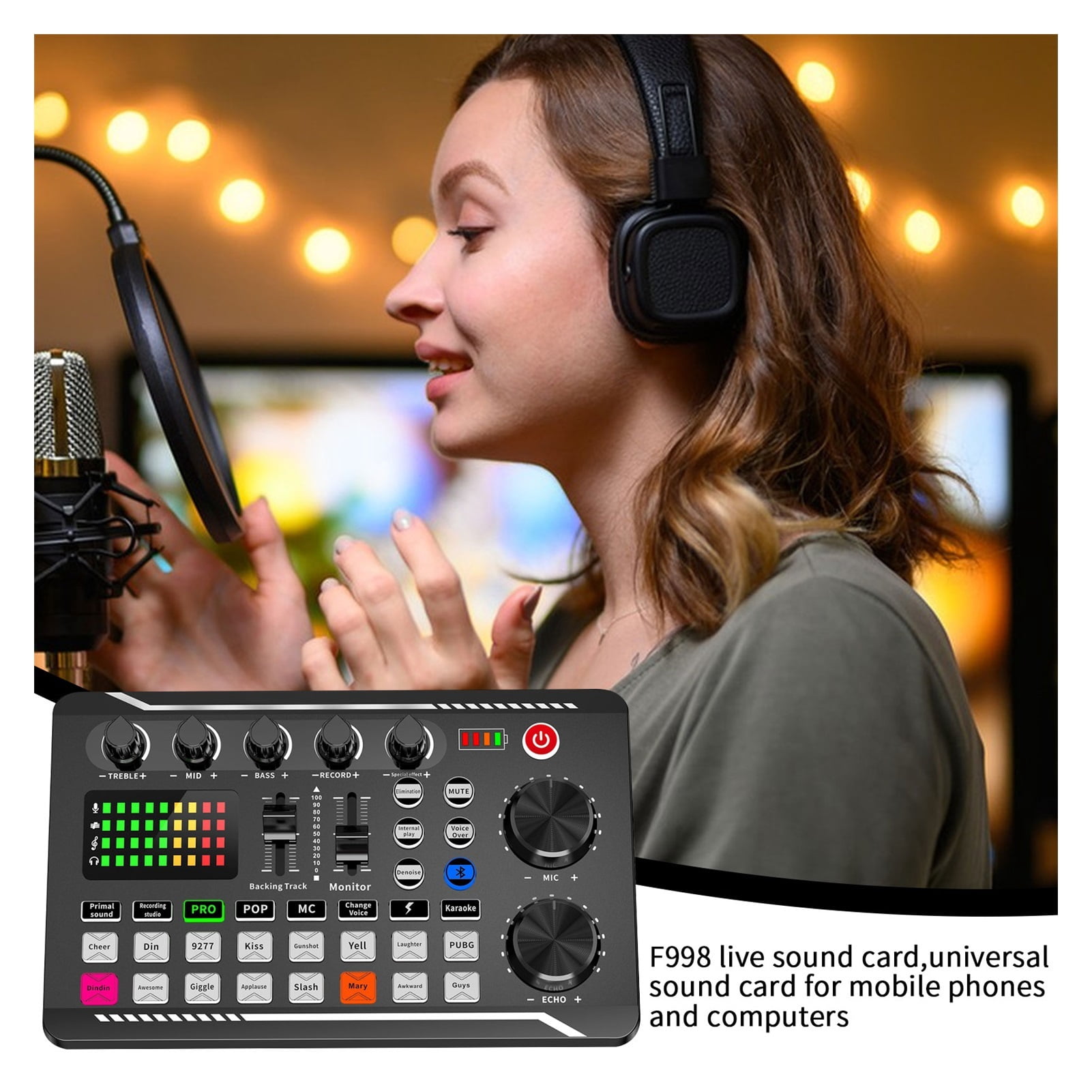 Podcast Microphone Sound Card Kit Professional Studio Condenser Mic&F998 Live Sound Mixer For Livestreaming Podcasting Recording ,Easy to Operate