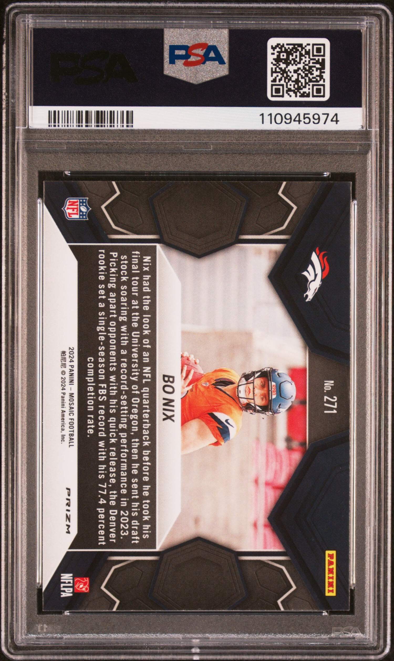 Graded 2024 Panini Mosaic Bo Nix #271 Green Rookie RC Football Card PSA 10 Gem Mint