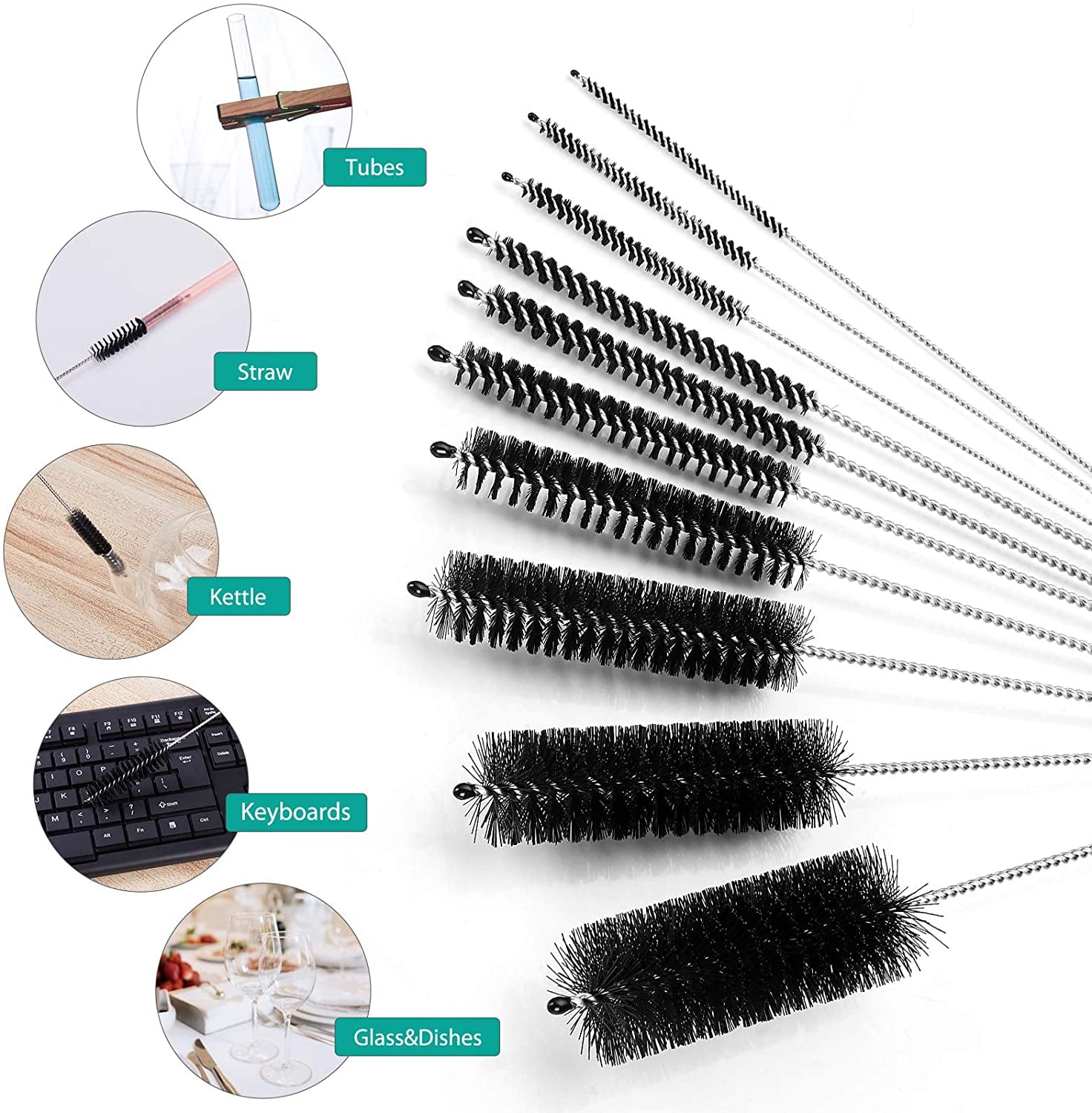 TOPOINT Bottle Cleaning Brushes, Nylon Tube Brush Set, Cleaner For